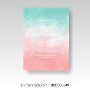 Wedding invitation template with watercolor background and splash.EPS 10.