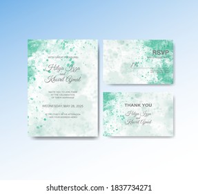 Wedding invitation template with watercolor background and splash.EPS 10.