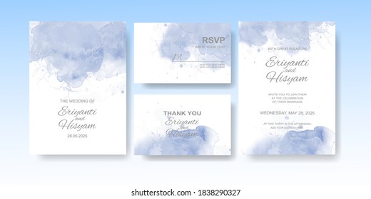 Wedding Invitation Template With Watercolor Background And Splash.EPS 10.