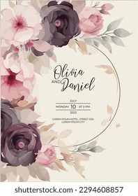Wedding invitation template with watercolor floral