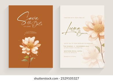 Wedding Invitation Template with Watercolor Flower Arrangement