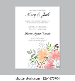 Wedding invitation template with watercolor flowers, thank you card, save the date cards, baby shower, menu, flyer, banner template.Watercolor gentle background for invitations or greeting cards.