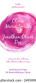 Wedding invitation template with watercolor vector circle