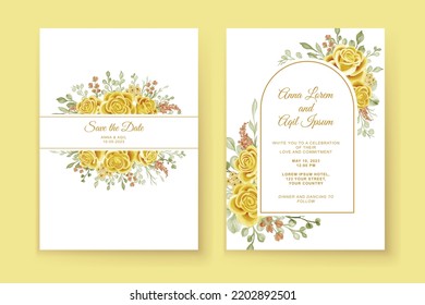 Hochzeitseinladungsvorlage mit gelbem Rosendekor, Vorlage für Hochzeitseinladung