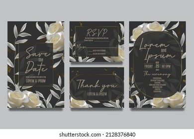 Plantilla de invitación a la boda con rosas y hojas amarillas