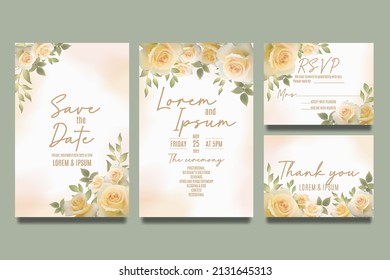 Wedding invitation template with yellow roses and leaves