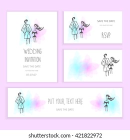 wedding invitation template for your event. save the date cards. Wedding set. Different sizes. Marriage event. Valentine design