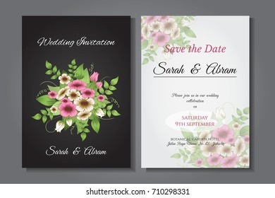 Wedding Invitation Template,Floral Card Design Vector Illustration