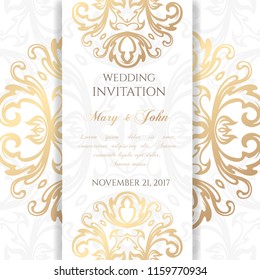 Wedding invitation templates. Cover design with ornaments and white background. Vector decorative card with copy space.