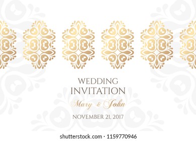 Wedding invitation templates. Cover design with ornaments and white background. Vector decorative horizontal banner with copy space.