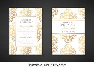 Wedding invitation templates. Cover design with ornaments and white background. Vector decorative vertical posters with copy space.