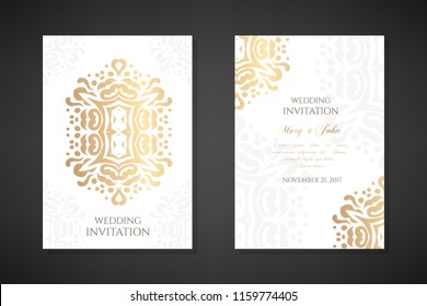 Wedding invitation templates. Cover design with ornaments and white background. Vector decorative vertical posters with copy space.