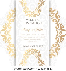 Wedding invitation templates. Cover design with ornaments and white background. Vector decorative card with copy space.