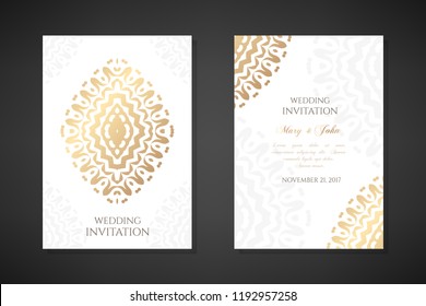 Wedding invitation templates. Cover design with ornaments and white background. Vector decorative vertical posters with copy space.