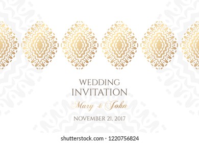 Wedding invitation templates. Cover design with ornaments and white background. Vector decorative horizontal banner with copy space.