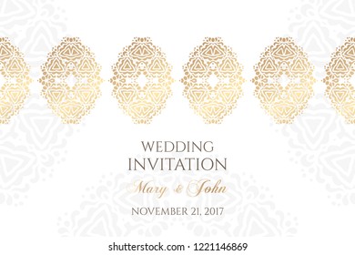 Wedding invitation templates. Cover design with ornaments and white background. Vector decorative horizontal banner with copy space.