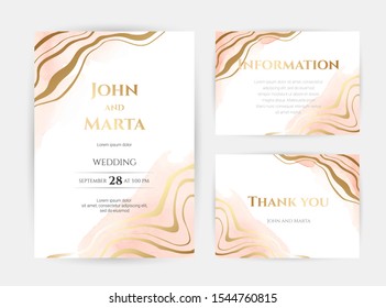 wedding invitation templates. Cover design with gold ornaments. set with hand drawn watercolor background. Trendy templates for banner, flyer, poster, greeting. eps10