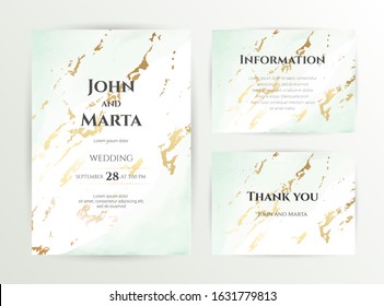 wedding invitation templates. Cover design with gold ornaments. set with hand drawn watercolor background. Trendy templates for banner, flyer, poster, greeting. eps10