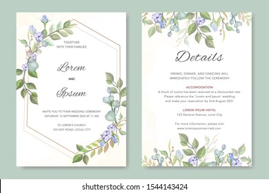 wedding invitation templates with flower and leaves vector