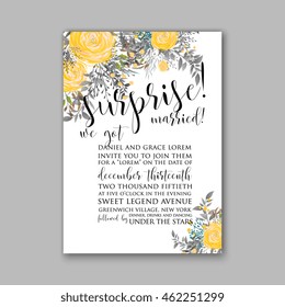 Wedding invitation template.Sweet wedding bouquets of rose, peony, orchid, anemone, camellia,and eucalipt leaves. Vector design elements.