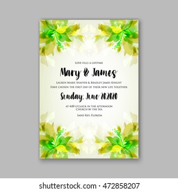 Wedding invitation template.Sweet wedding bouquets of rose, peony, orchid, anemone, camellia,and leaves. Vector design elements.