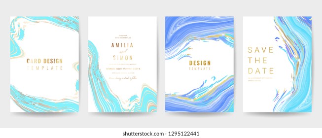 Wedding Invitation, Thank you Card, rsvp, posters, modern card Design Collection. Trendy indigo Marble background, Marbling texture design in navy blue ,green turquoise and golden texture vector 