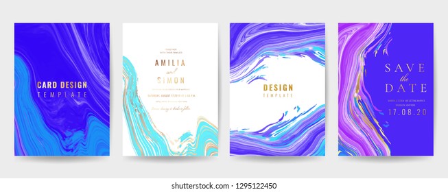 Wedding Invitation, Thank you Card, rsvp, posters, modern card Design Collection. Trendy indigo Marble background, Marbling texture design in navy blue ,green turquoise and golden texture vector 