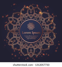 Wedding invitation, thank you card, modern tribal ornament background templates in deep marine blue and copper color. Vector elegant template