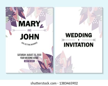 Wedding invitation, thank you card, save the date card. Wedding invitation, baby shower, menu, flyer, banner template with calligraphy, confetti, background. Elegant hipster rustic wedding invitation