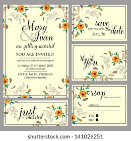 Wedding invitation, thank you card, save the date cards. Wedding set. RSVP card