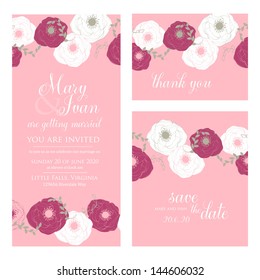 Wedding invitation, thank you card, save the date cards. Wedding set. RSVP card