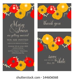 Wedding invitation, thank you card, save the date cards. Wedding set. RSVP card