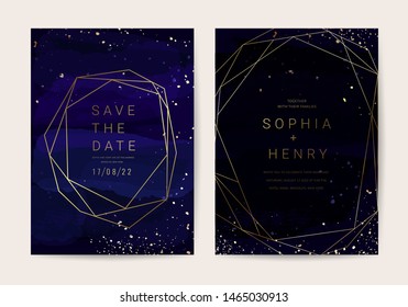 Wedding Invitation, Thank you Card, rsvp, posters, modern card Design Collection. Trendy indigo Marble background, Marbling texture design in navy blue ,green turquoise and golden texture vector 