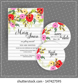 Wedding invitation, thank you card, save the date cards. Wedding set. RSVP card