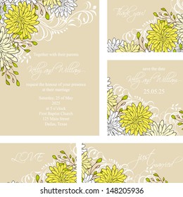 Wedding invitation, thank you card, save the date cards. Wedding set. RSVP card  Elegance Seamless pattern with flowers roses, floral illustration in vintage style
