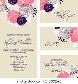 Wedding invitation, thank you card, save the date cards. Wedding set. RSVP card