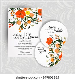 Wedding invitation, thank you card, save the date cards. Wedding set. RSVP card