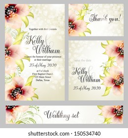 Wedding invitation, thank you card, save the date cards. Wedding set. RSVP card