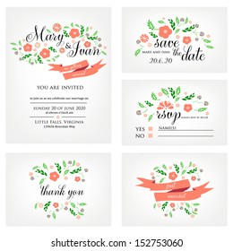 Wedding invitation, thank you card, save the date cards. Wedding set. RSVP card