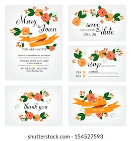 Wedding invitation, thank you card, save the date cards. Wedding set. RSVP card