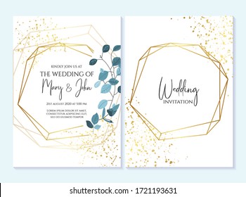 Wedding invitation, thank you card, save the date card. Wedding invitation, baby shower, menu, flyer, banner template with calligraphy, confetti, background. Elegant hipster rustic wedding invitation