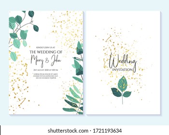 Wedding invitation, thank you card, save the date card. Wedding invitation, baby shower, menu, flyer, banner template with calligraphy, confetti, background. Elegant hipster rustic wedding invitation