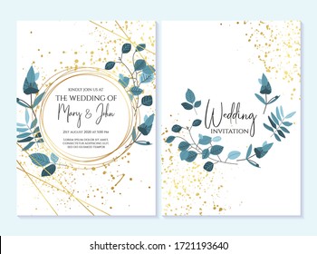 Wedding invitation, thank you card, save the date card. Wedding invitation, baby shower, menu, flyer, banner template with calligraphy, confetti, background. Elegant hipster rustic wedding invitation