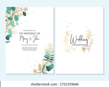 Wedding invitation, thank you card, save the date card. Wedding invitation, baby shower, menu, flyer, banner template with calligraphy, confetti, background. Elegant hipster rustic wedding invitation