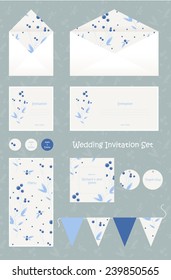 Wedding invitation, thank you card, save the date. Cute and elegant editable vector set