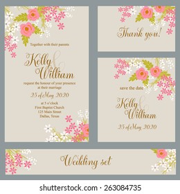 Wedding invitation, thank you card, save the date cards. Wedding set. RSVP card