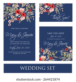 Wedding invitation, thank you card, save the date cards. Wedding set. RSVP card