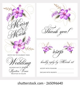 Wedding invitation, thank you card, save the date cards. Wedding set. RSVP card