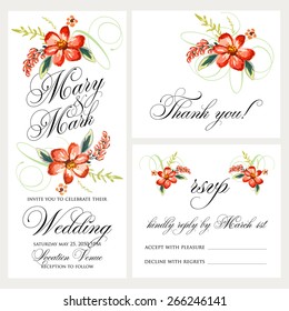 Wedding invitation, thank you card, save the date cards. Wedding set. RSVP card