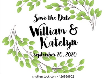 Wedding invitation, thank you card, save the date cards. Wedding set. RSVP card Vector hand drawn watercolor laurel wreath. Template with green branches,leaves wreath,laurels